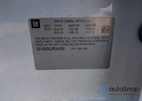 2015 Chevrolet Malibu 2Lt from USA, damaged, VIN 1G11D5SL3FF261652